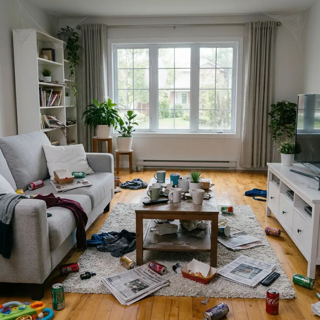 Pièce en désordre avant le nettoyage